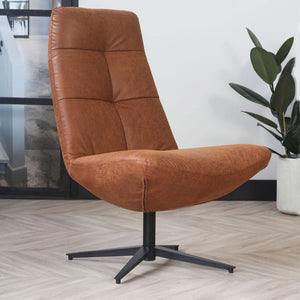 Industriële fauteuil Sebastian cognac